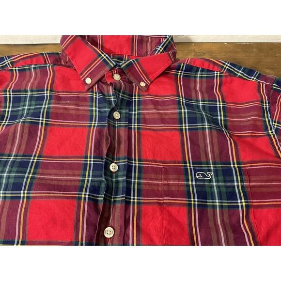 Vineyard Vines Mens XL Red Plaid Classic Fit Tucker Collar Button Up Shirt - Picture 4 of 9